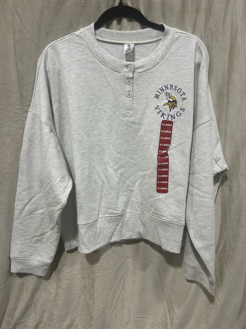 Minnesota Vikings‎ Gray Crewneck Henley Sweater
